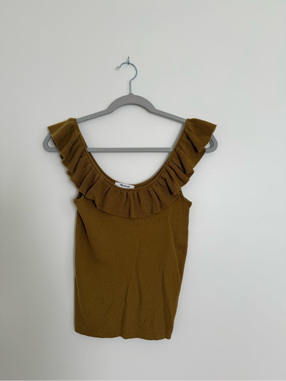 Madewell Ruffle Scoop Ribbed Tank - Mustard Brown